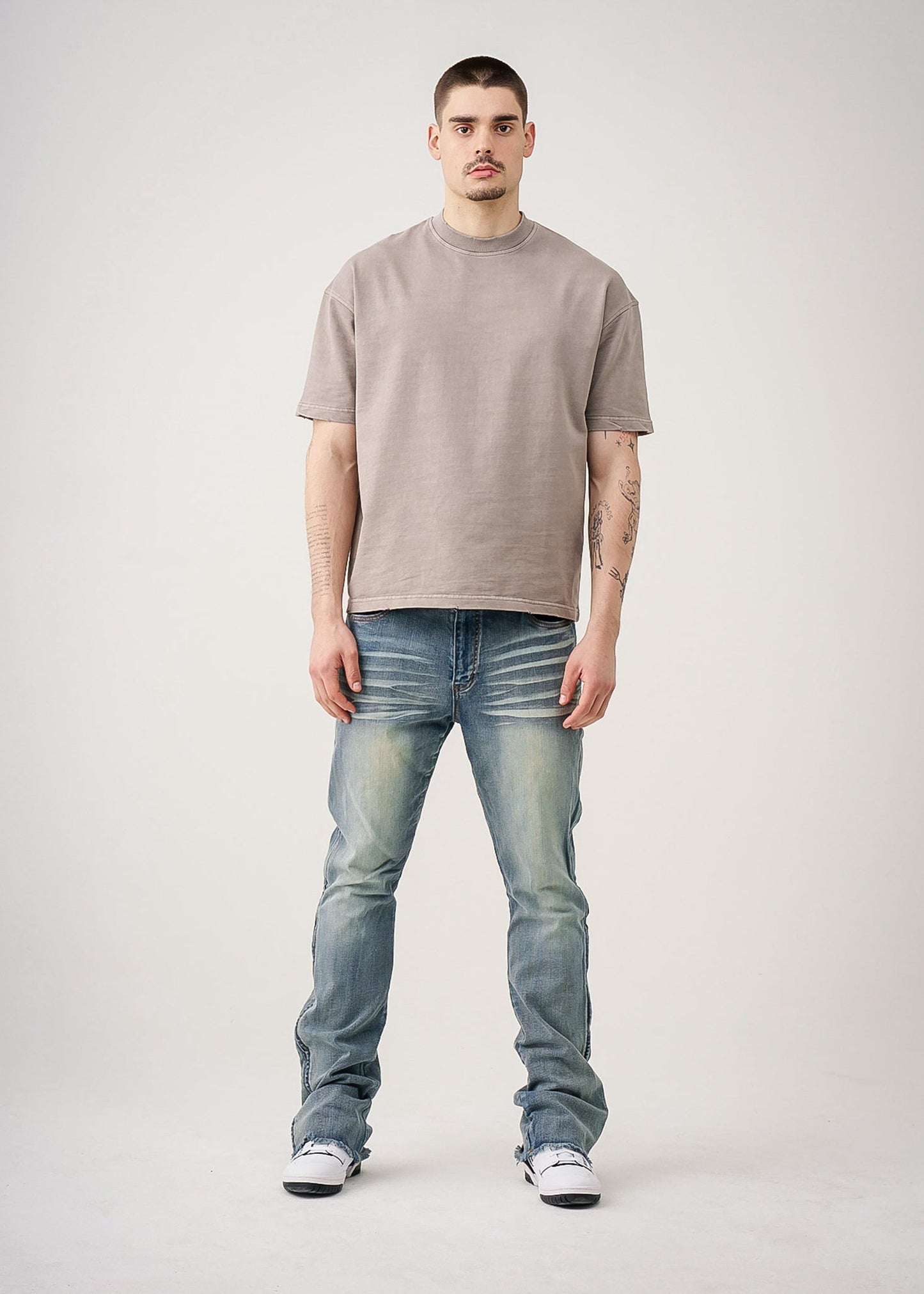 Oversized Garment Dyed French Terry Distressed T-Shirt | 10 OZ