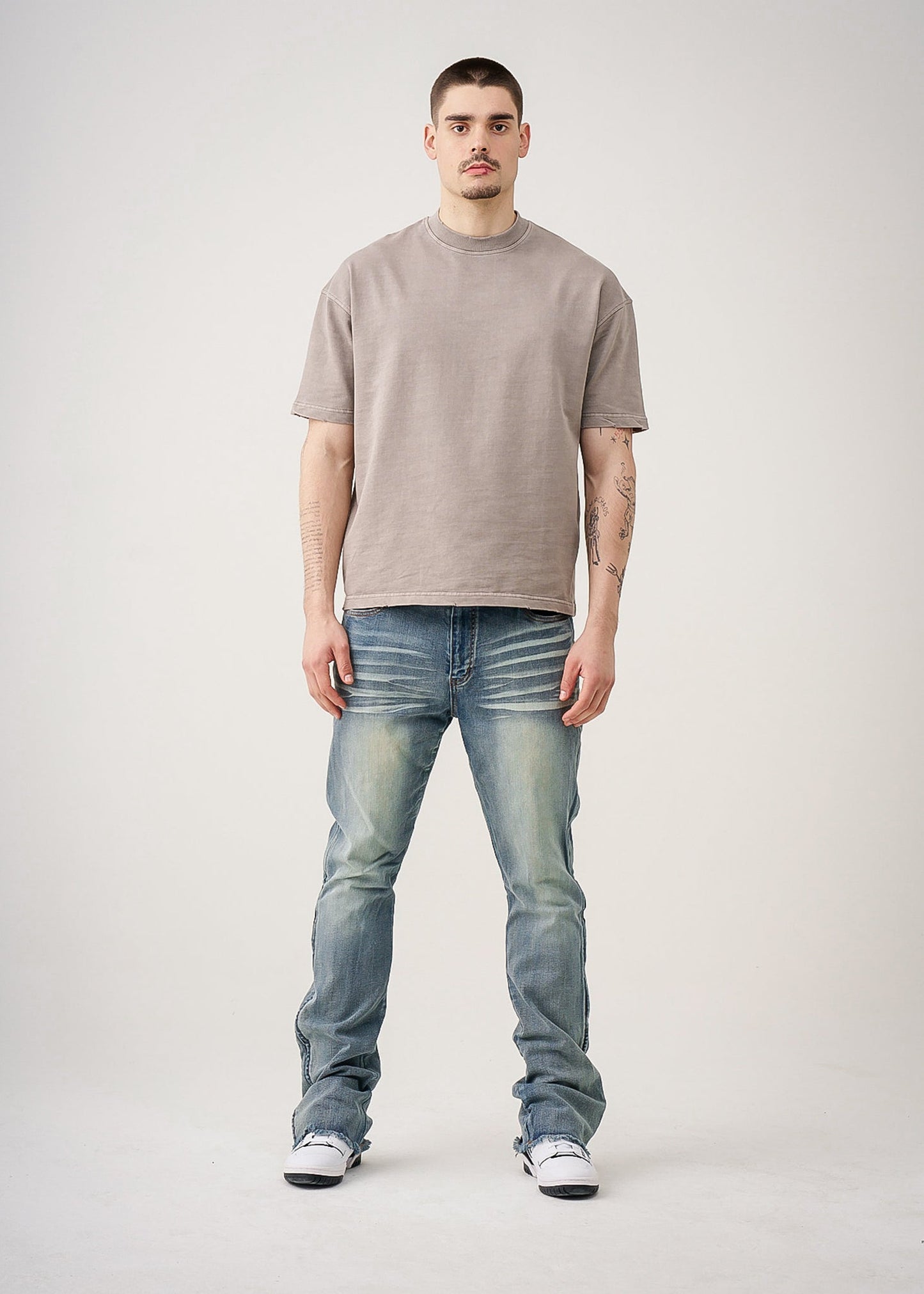 Oversized Garment Dyed French Terry Distressed T-Shirt | 10 OZ