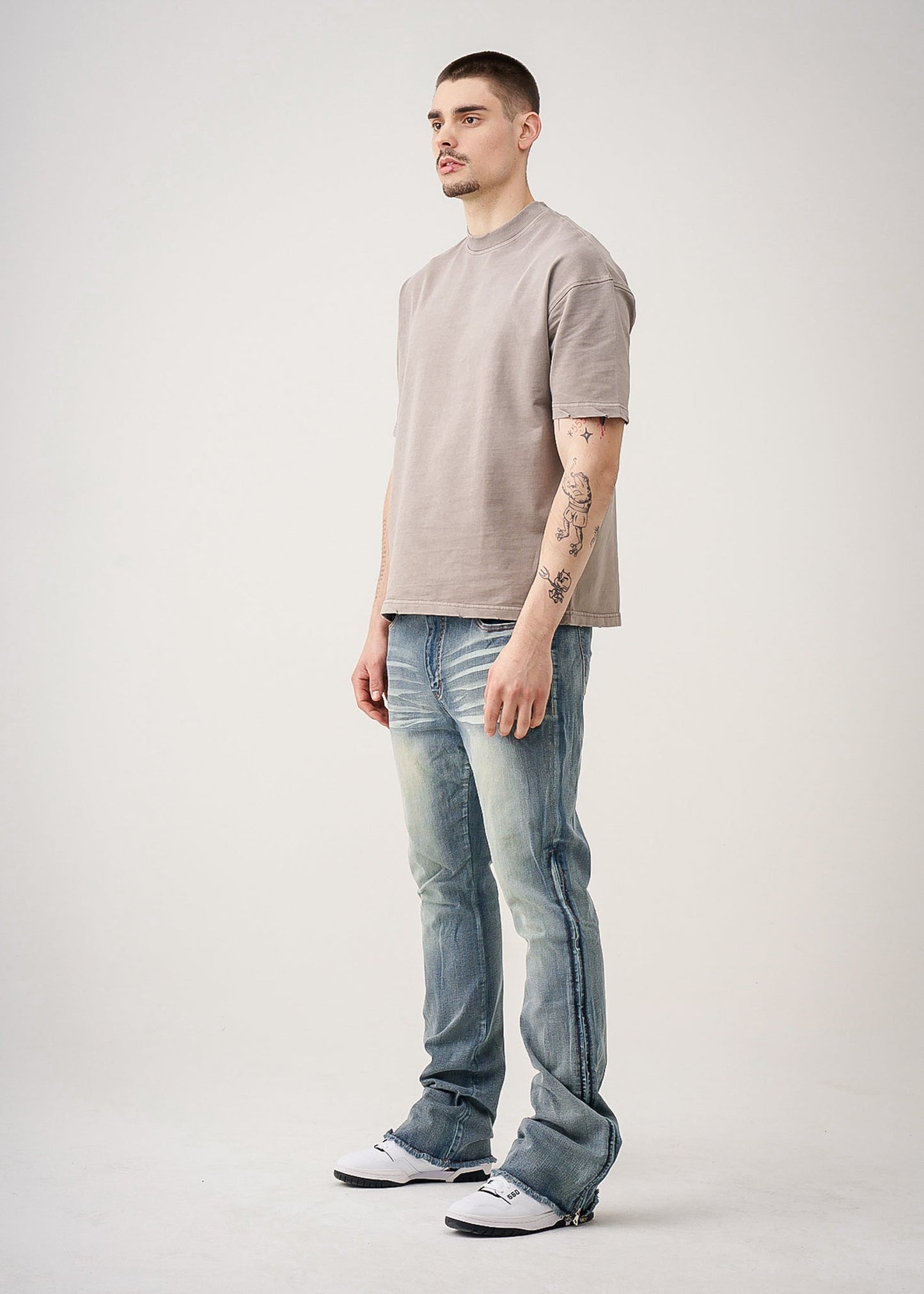 Oversized Garment Dyed French Terry Distressed T-Shirt | 10 OZ