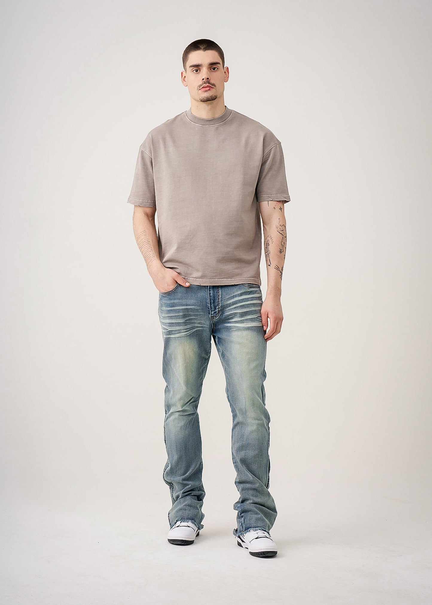 Oversized Garment Dyed French Terry Distressed T-Shirt | 10 OZ