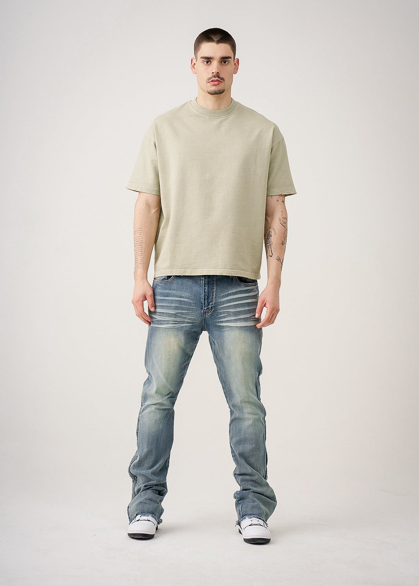 Oversized Garment Dyed French Terry Distressed T-Shirt | 10 OZ