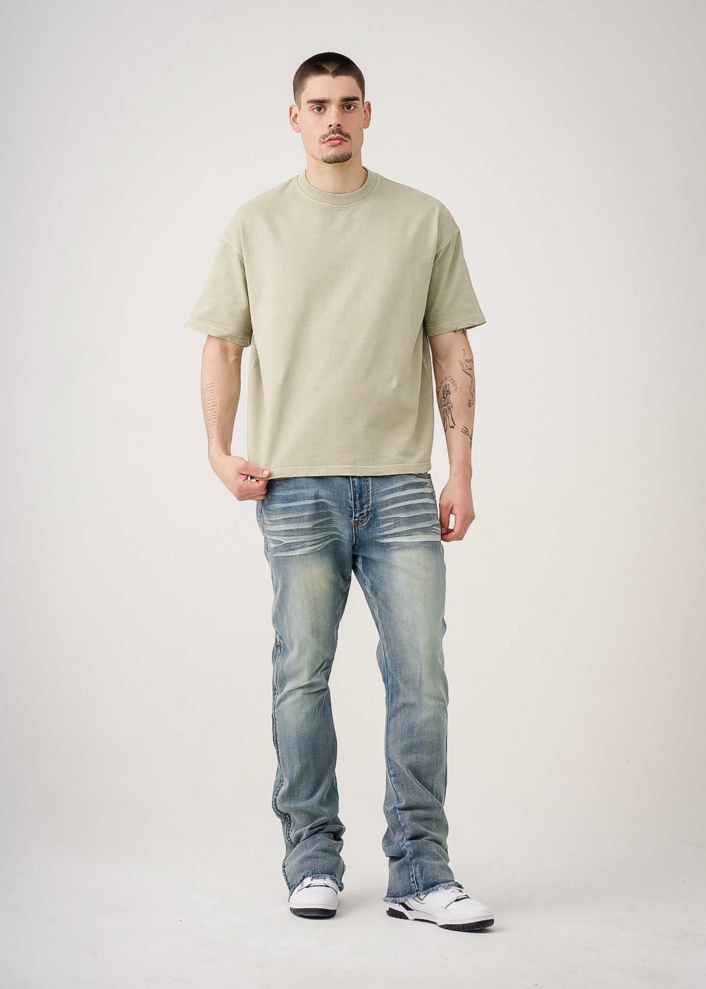 Oversized Garment Dyed French Terry Distressed T-Shirt | 10 OZ