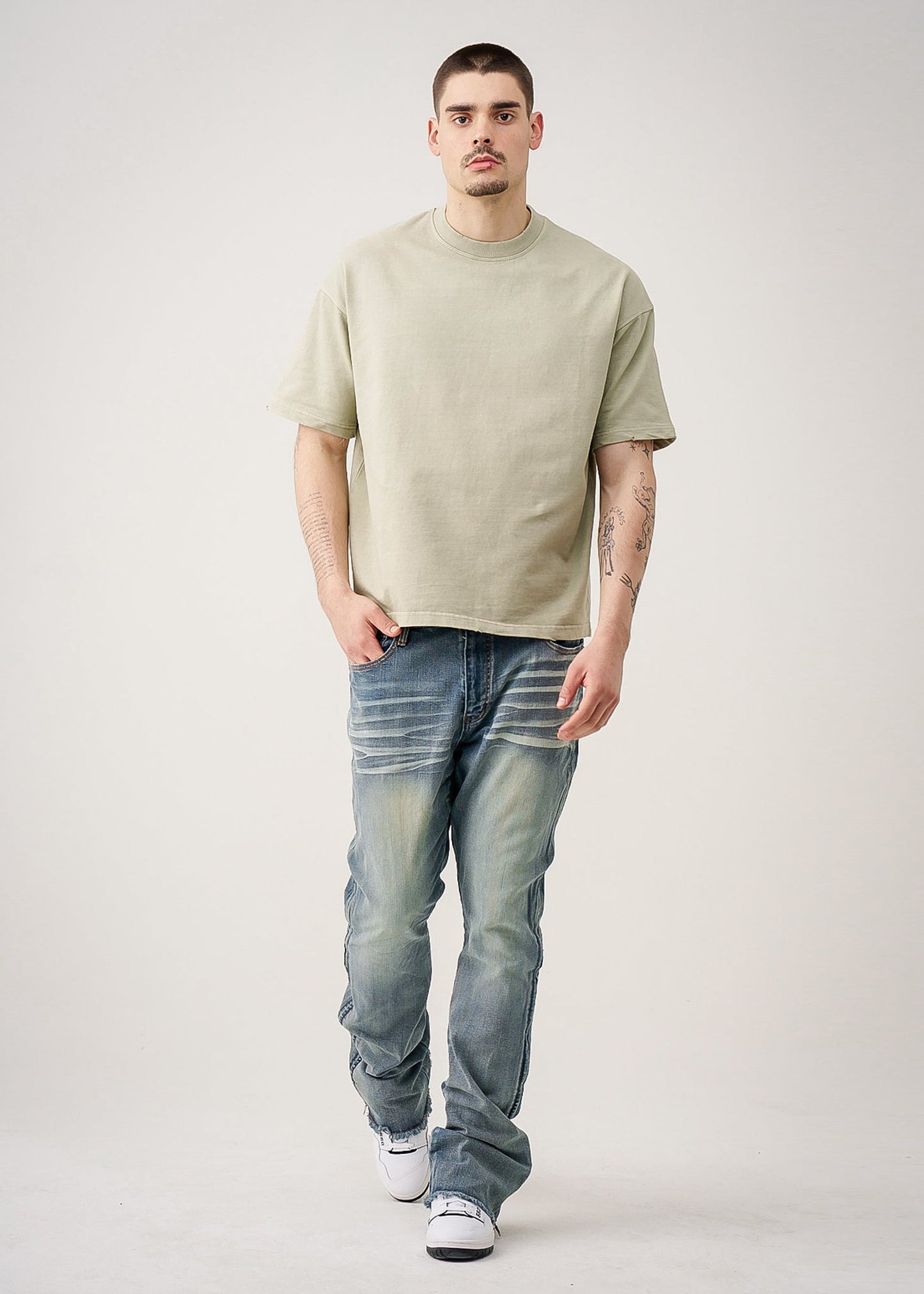 Oversized Garment Dyed French Terry Distressed T-Shirt | 10 OZ