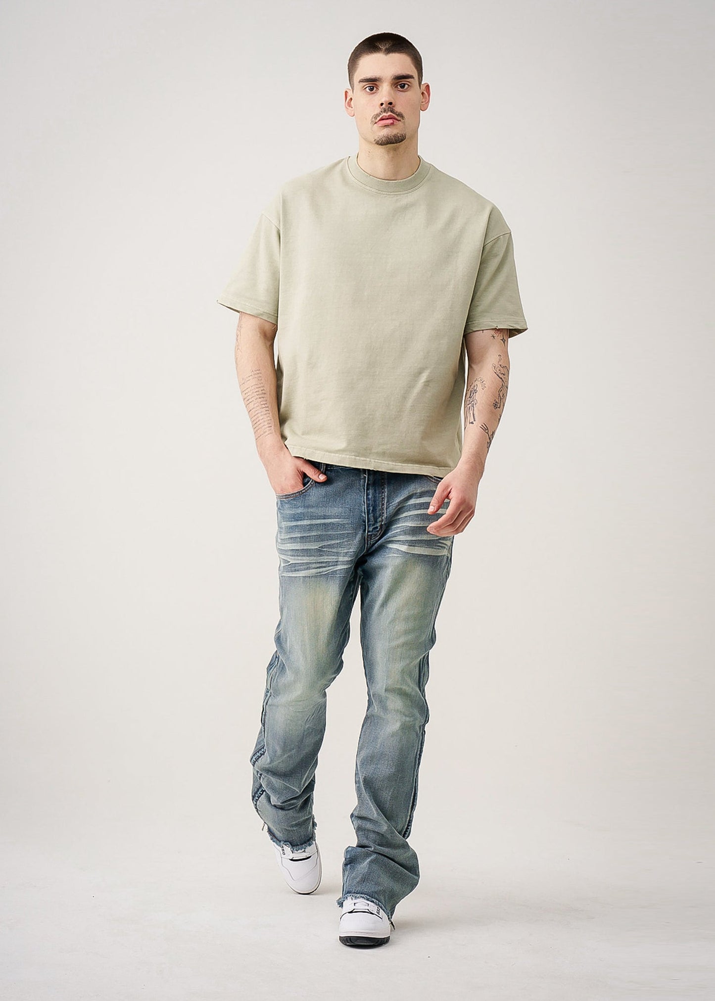 Oversized Garment Dyed French Terry Distressed T-Shirt | 10 OZ