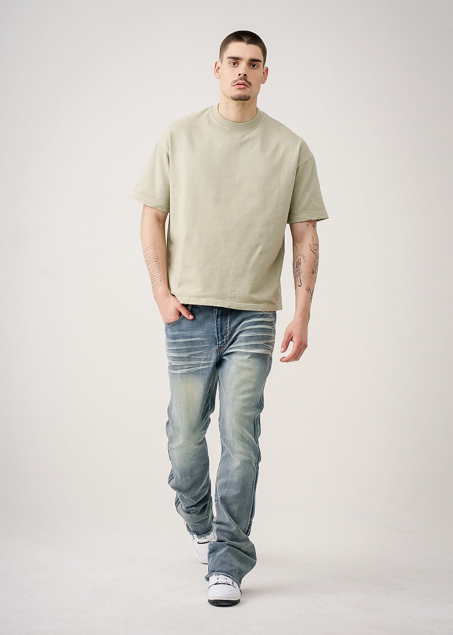 Oversized Garment Dyed French Terry Distressed T-Shirt | 10 OZ