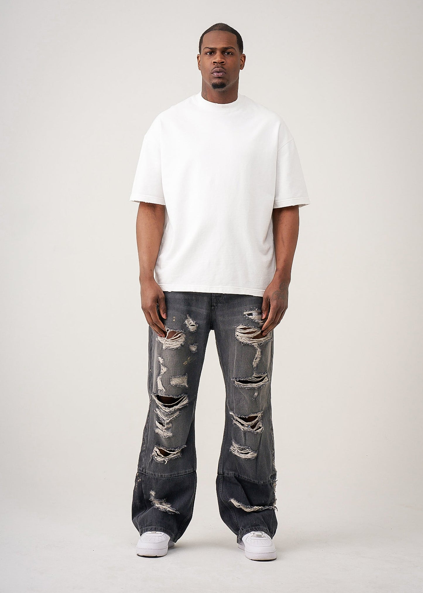 Oversized Garment Dyed French Terry Distressed T-Shirt | 10 OZ