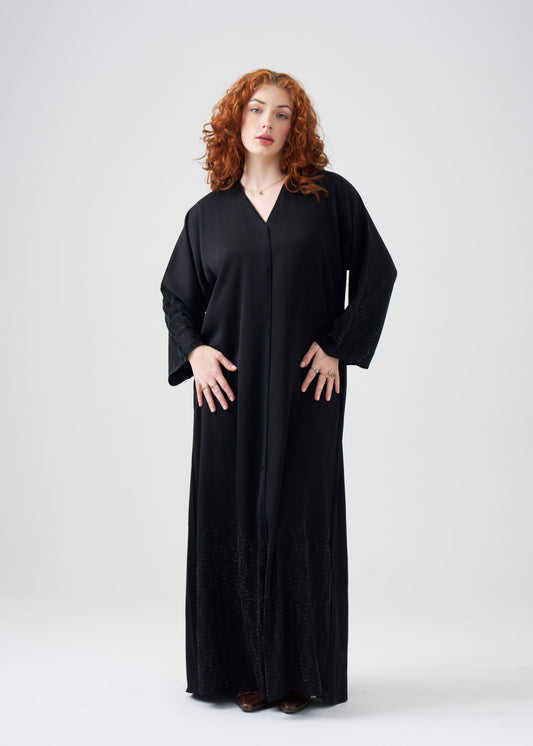 Straight-fit Black Abaya | Beaded Design | Hijab Included