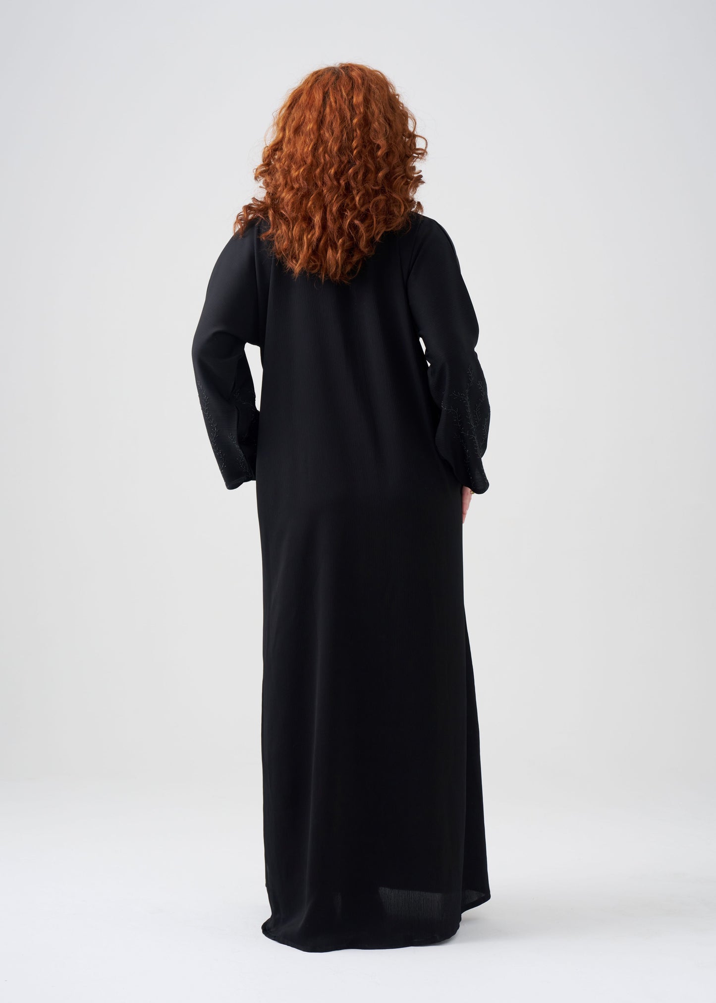 Straight-fit Black Abaya | Beaded Design | Hijab Included