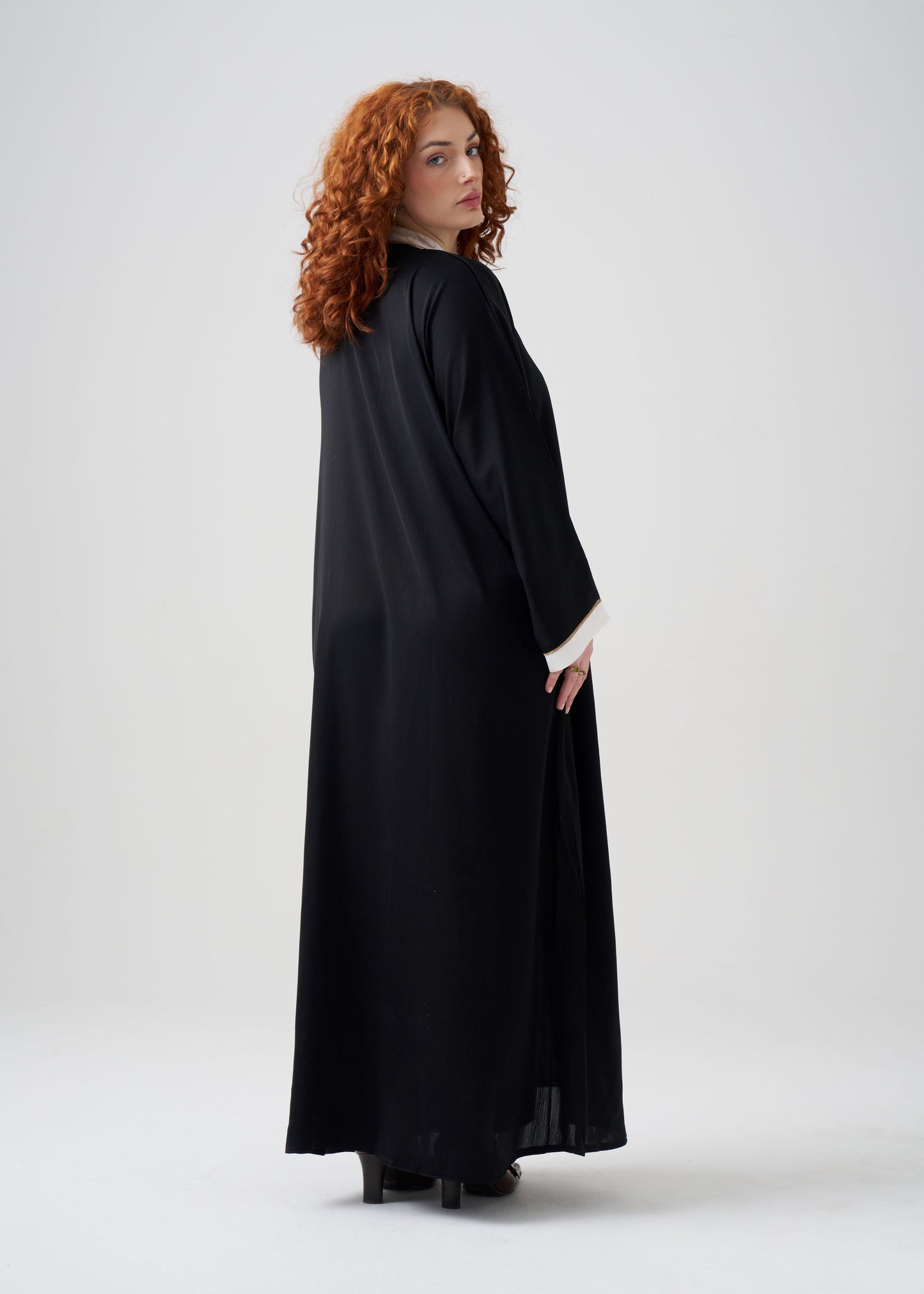 Gown-Style Black and White Abaya | Black Gown with White Border | White Under Abaya | 2-piece | Hijab Included