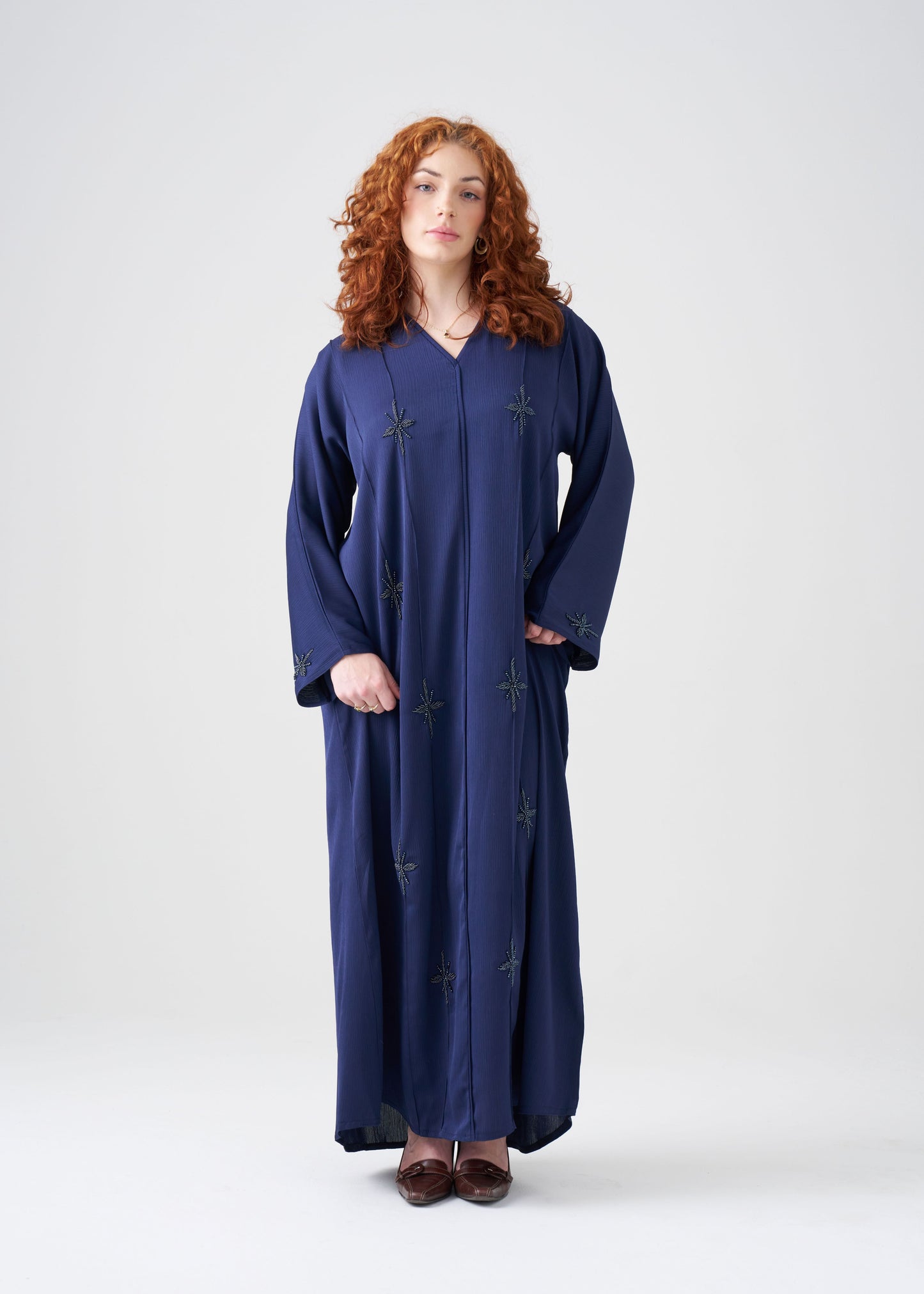 Straight-Fit Navy Blue Abaya with Beading | Hijab Included