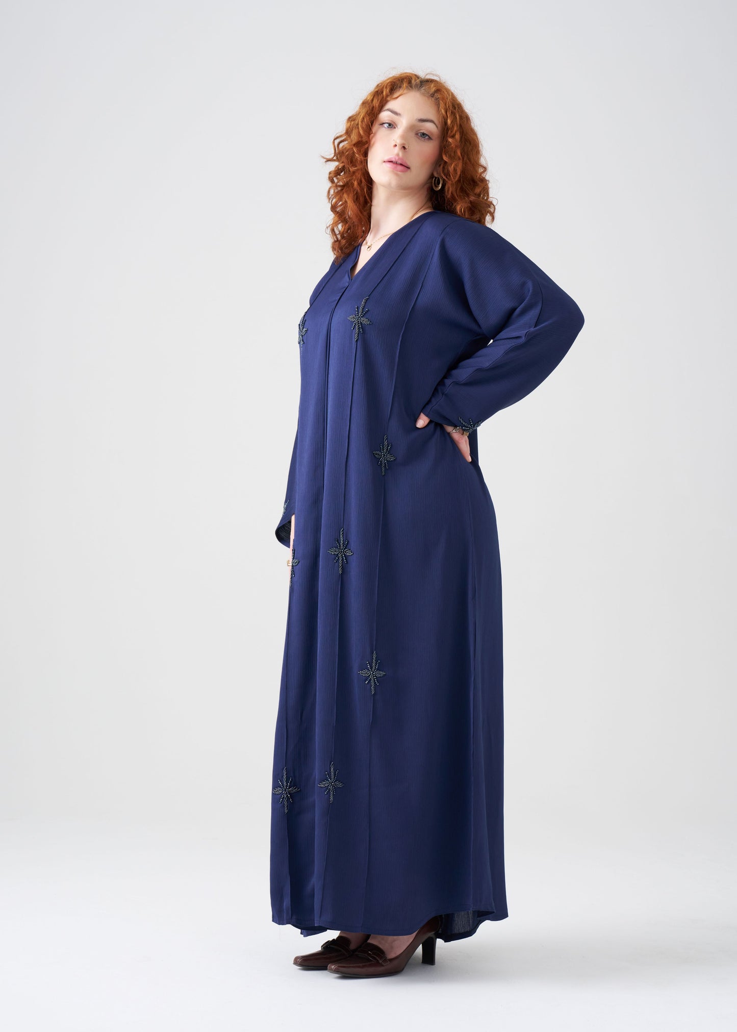 Straight-Fit Navy Blue Abaya with Beading | Hijab Included