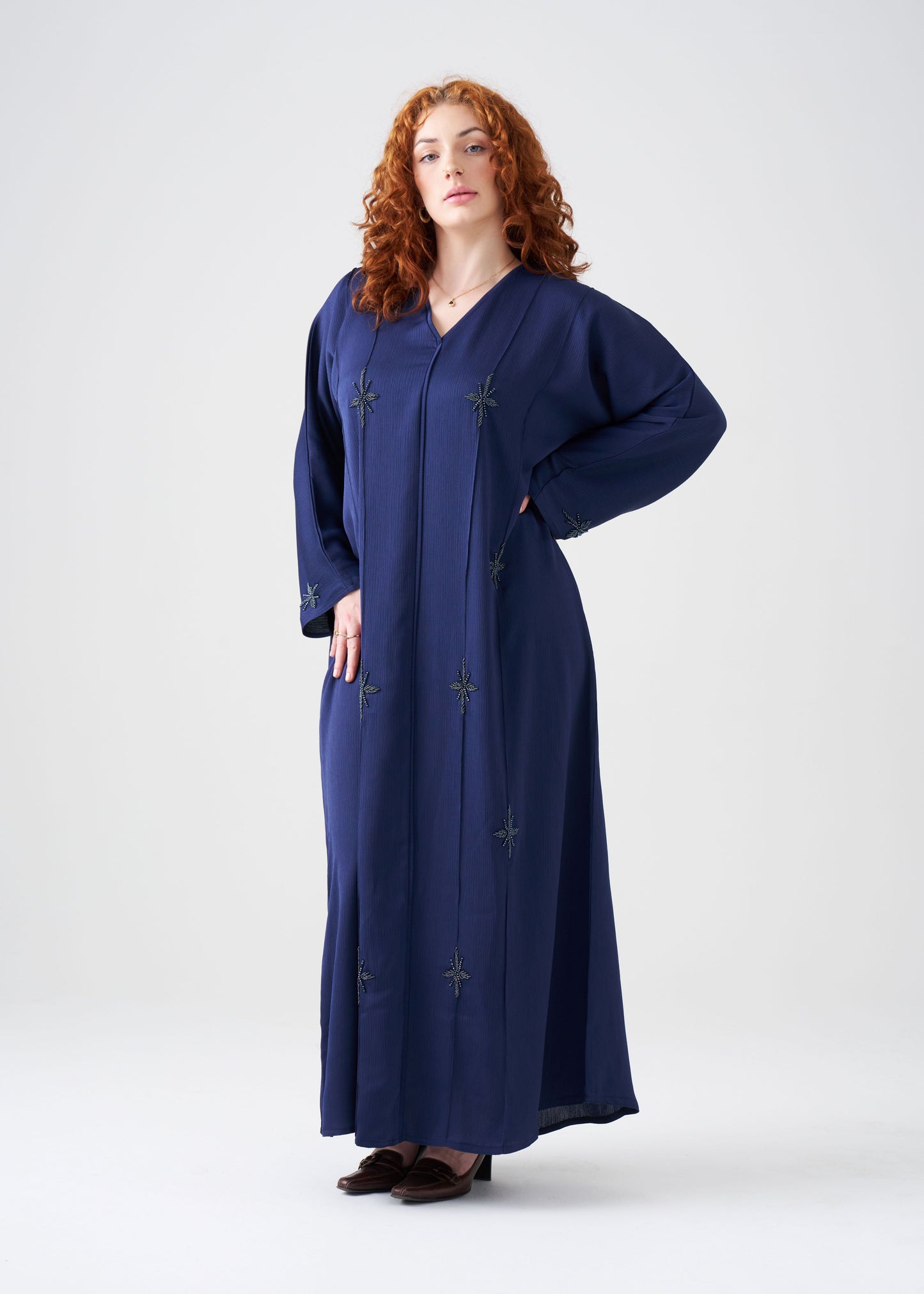 Straight-Fit Navy Blue Abaya with Beading | Hijab Included