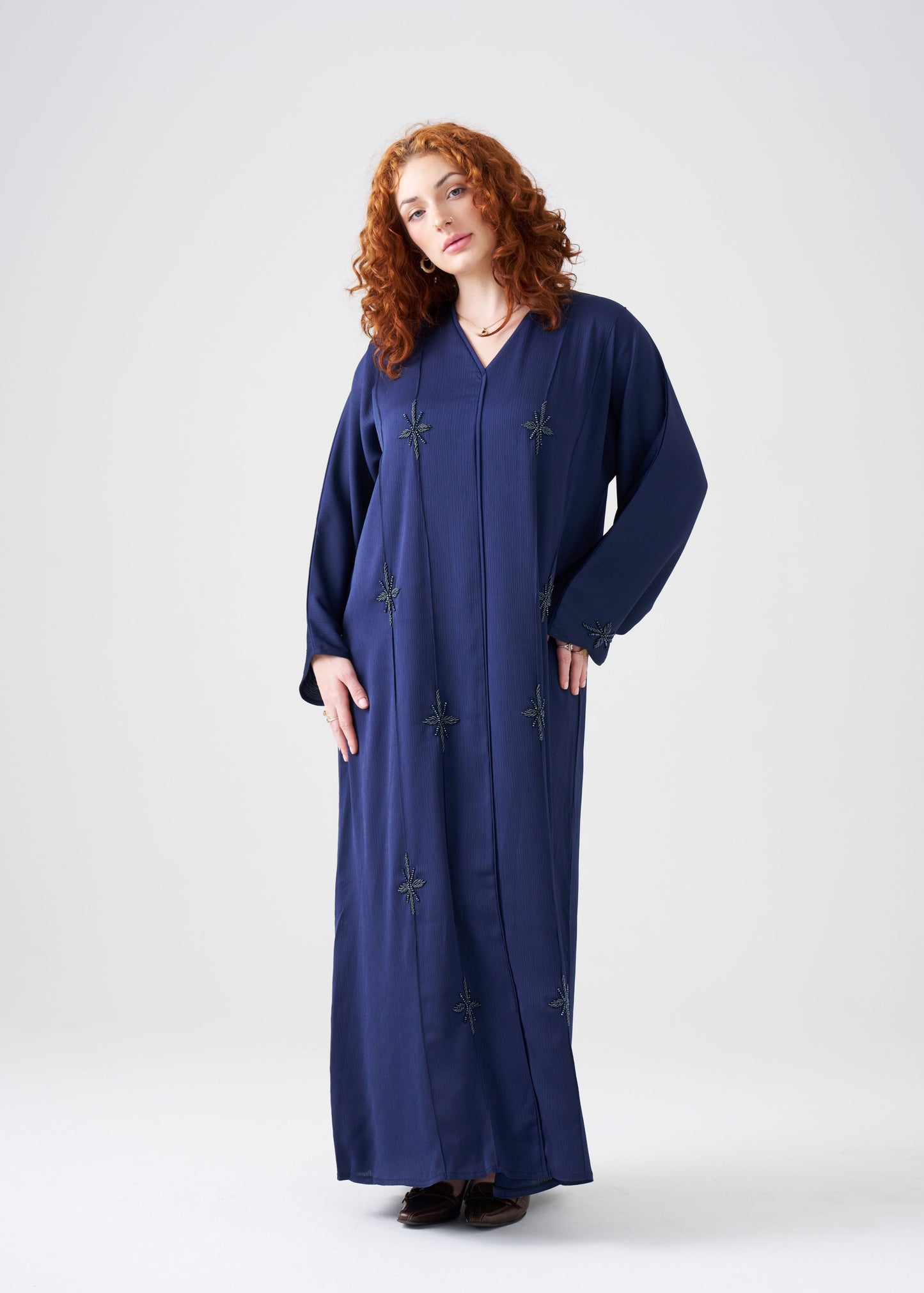 Straight-Fit Navy Blue Abaya with Beading | Hijab Included