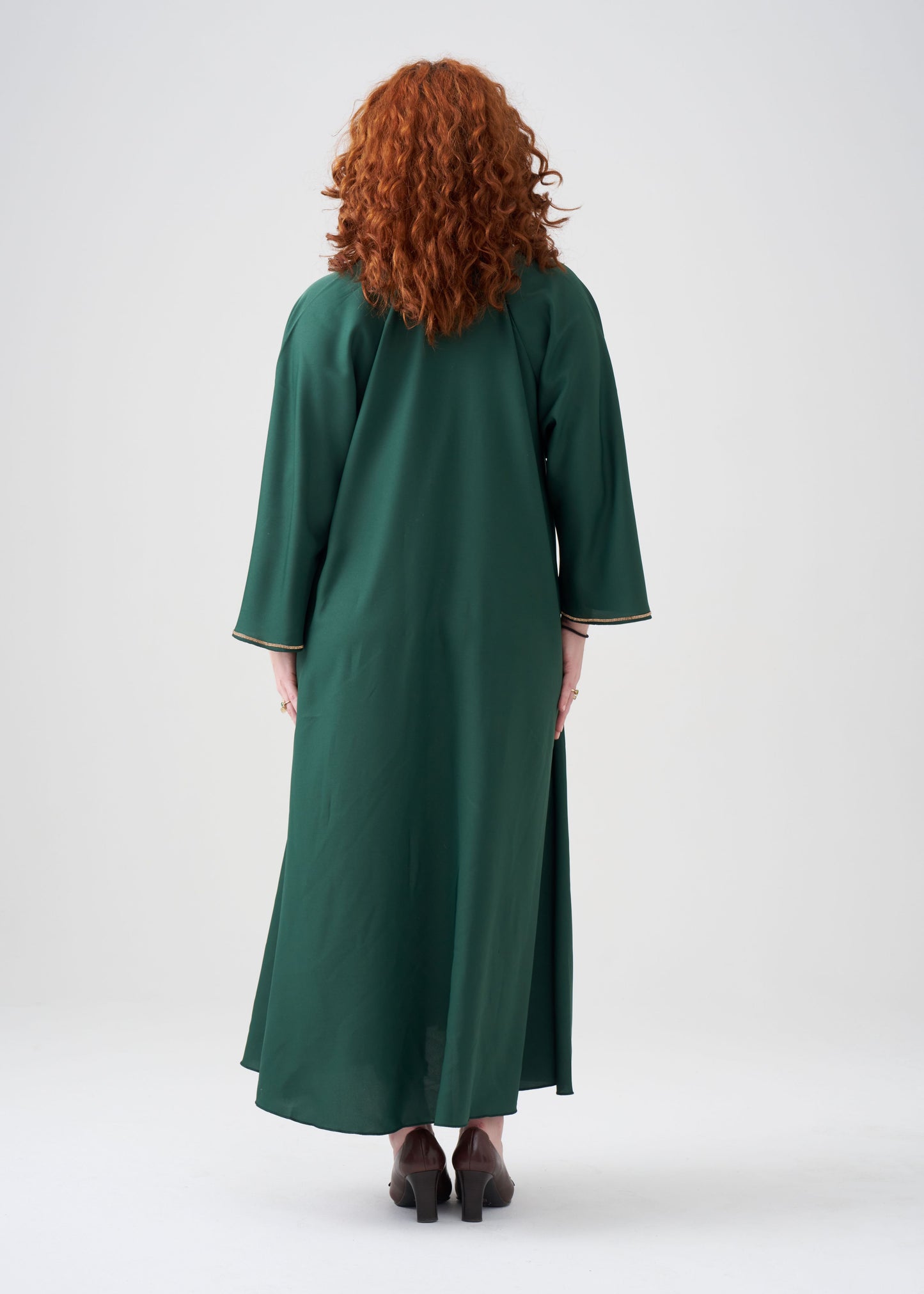 Wide-Fit Green Abaya with Gold Design | Flared-Sleeve | Hijab Included