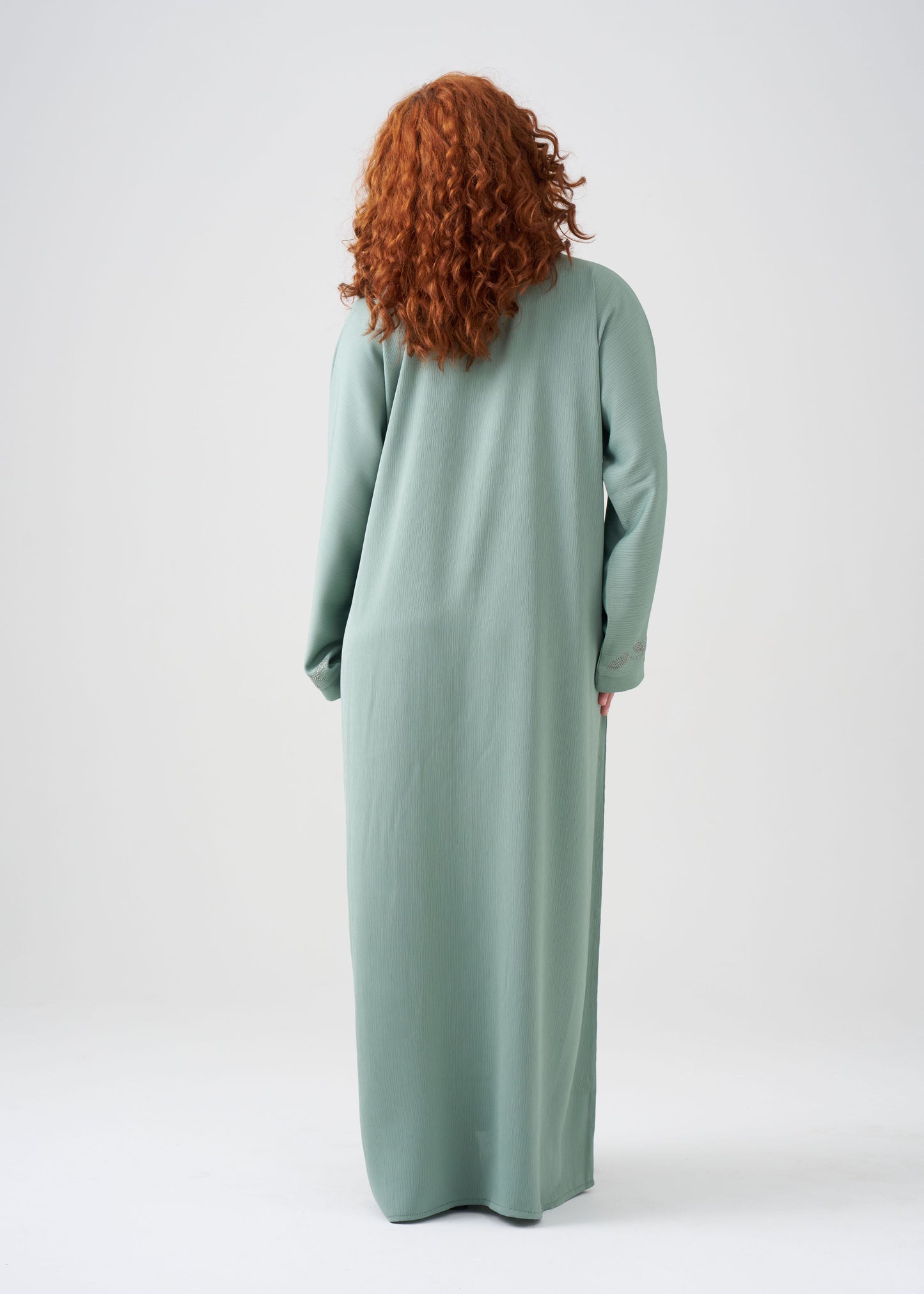 Straight-Fit Seafoam Green Abaya | Beaded Design | Hijab Included